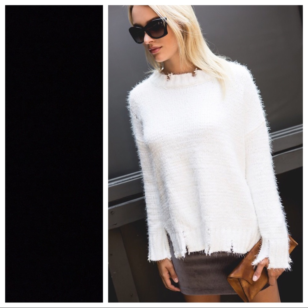POL Yummy &Trendy! White Distressed Eyelash Sweatr